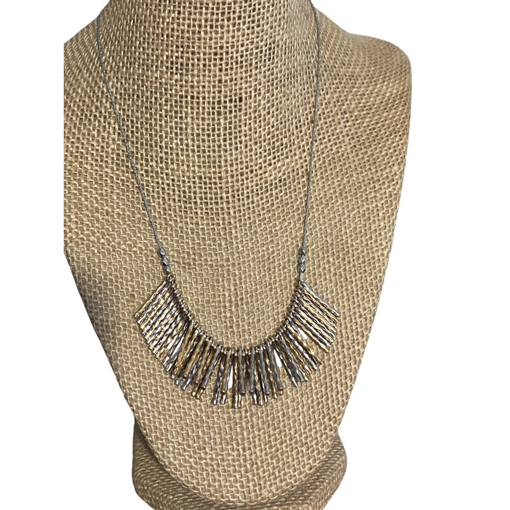 Silver Gold Tone Bar Pendant Necklace Spiky Hammered Pieces 17" + 3" extender